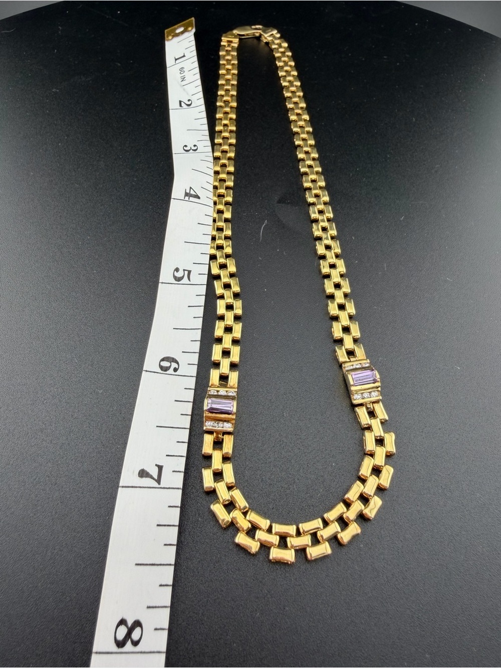 Vintage Italian Panther link vermeil 925 amethyst glass necklace 27grams - Picture 5 of 11